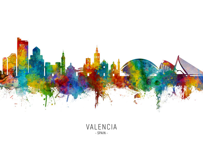 Reseaffisch Valencia skyline akvarell