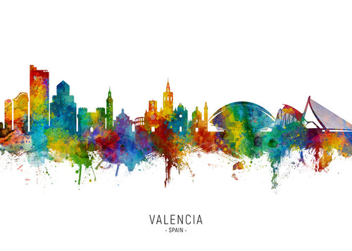 Reseaffisch Valencia skyline akvarell