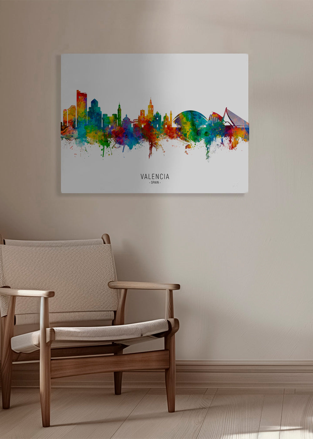 Reseaffisch Valencia skyline akvarell