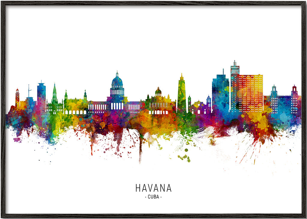 Stadsposter Havana skyline akvarellfärger