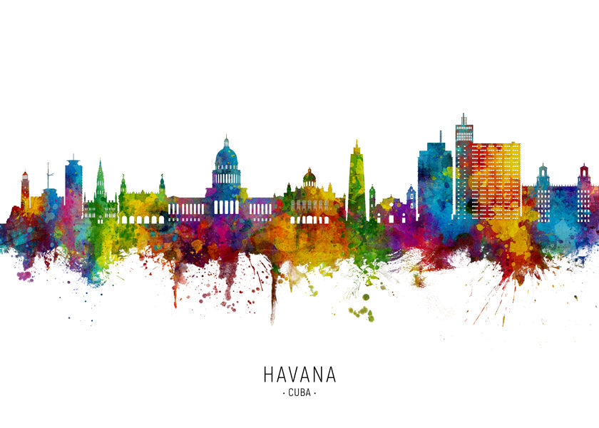 Stadsposter Havana skyline akvarellfärger