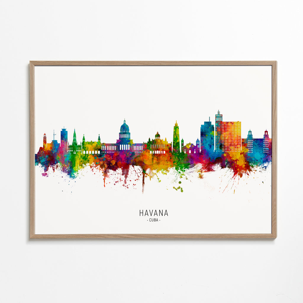 Stadsposter Havana skyline akvarellfärger
