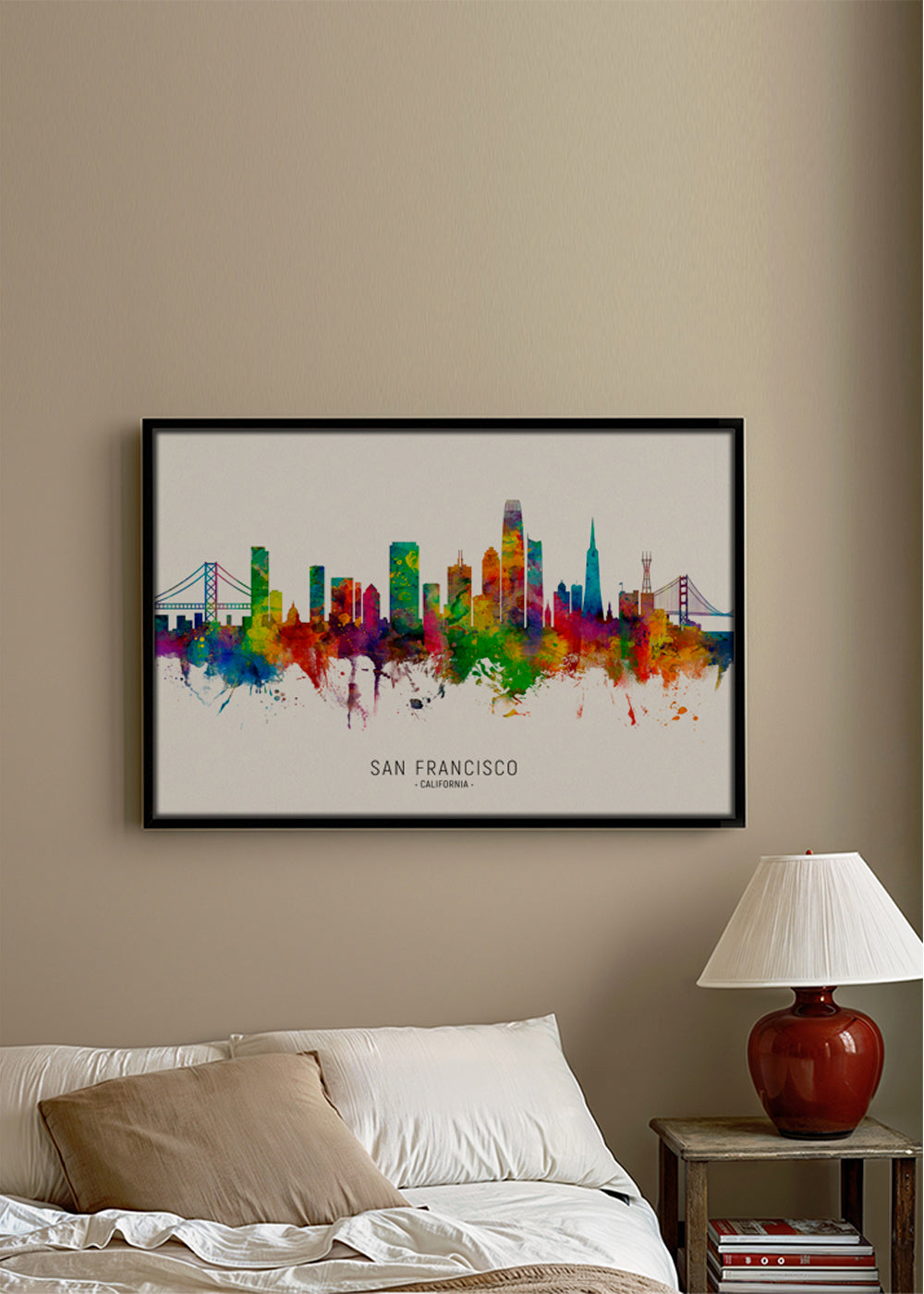 Reseaffisch San Francisco färgstark skyline