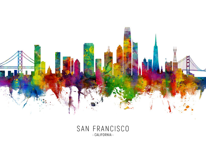 Reseaffisch San Francisco färgstark skyline