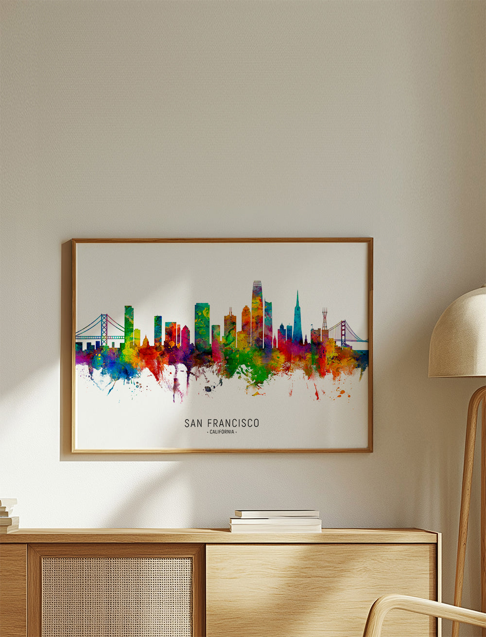 Reseaffisch San Francisco färgstark skyline