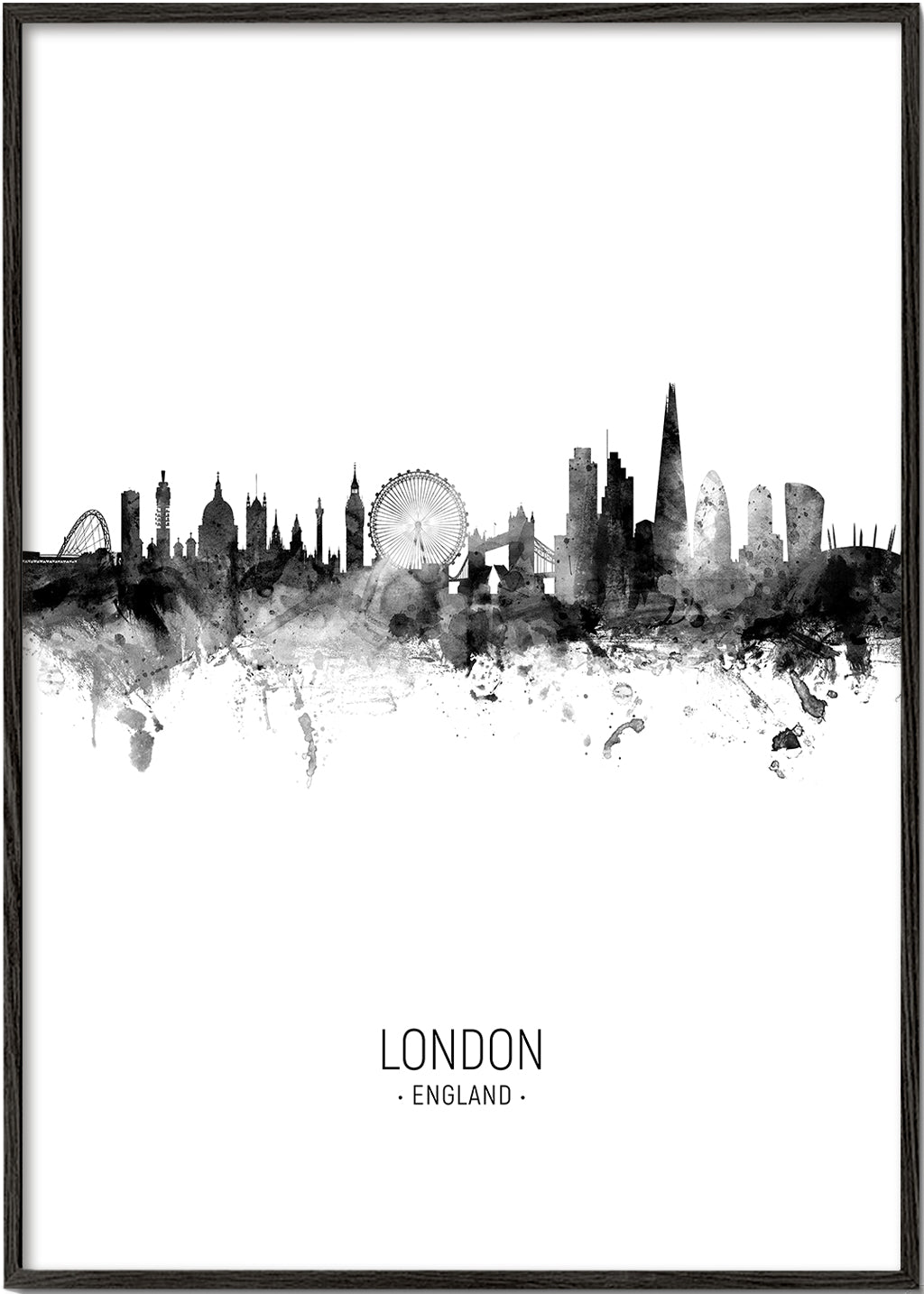 Reseaffisch London skyline bläck-silhuett