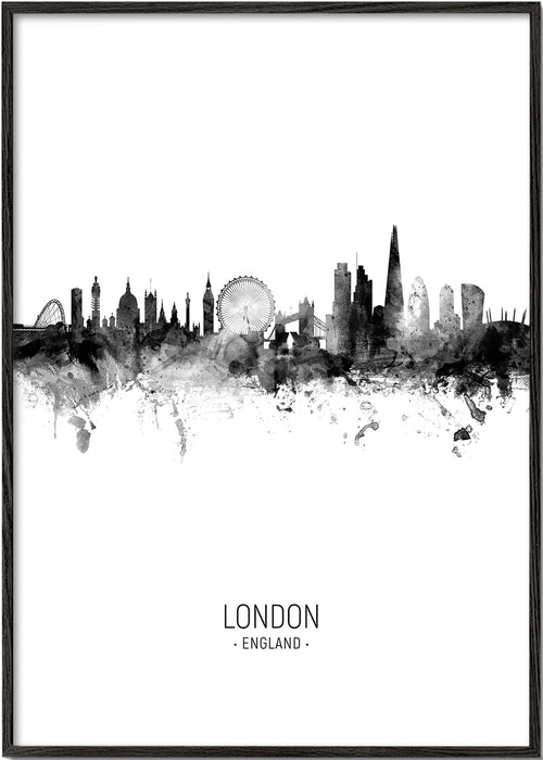 Reseaffisch London skyline bläck-silhuett