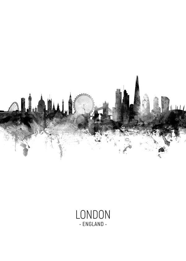 Reseaffisch London skyline bläck-silhuett