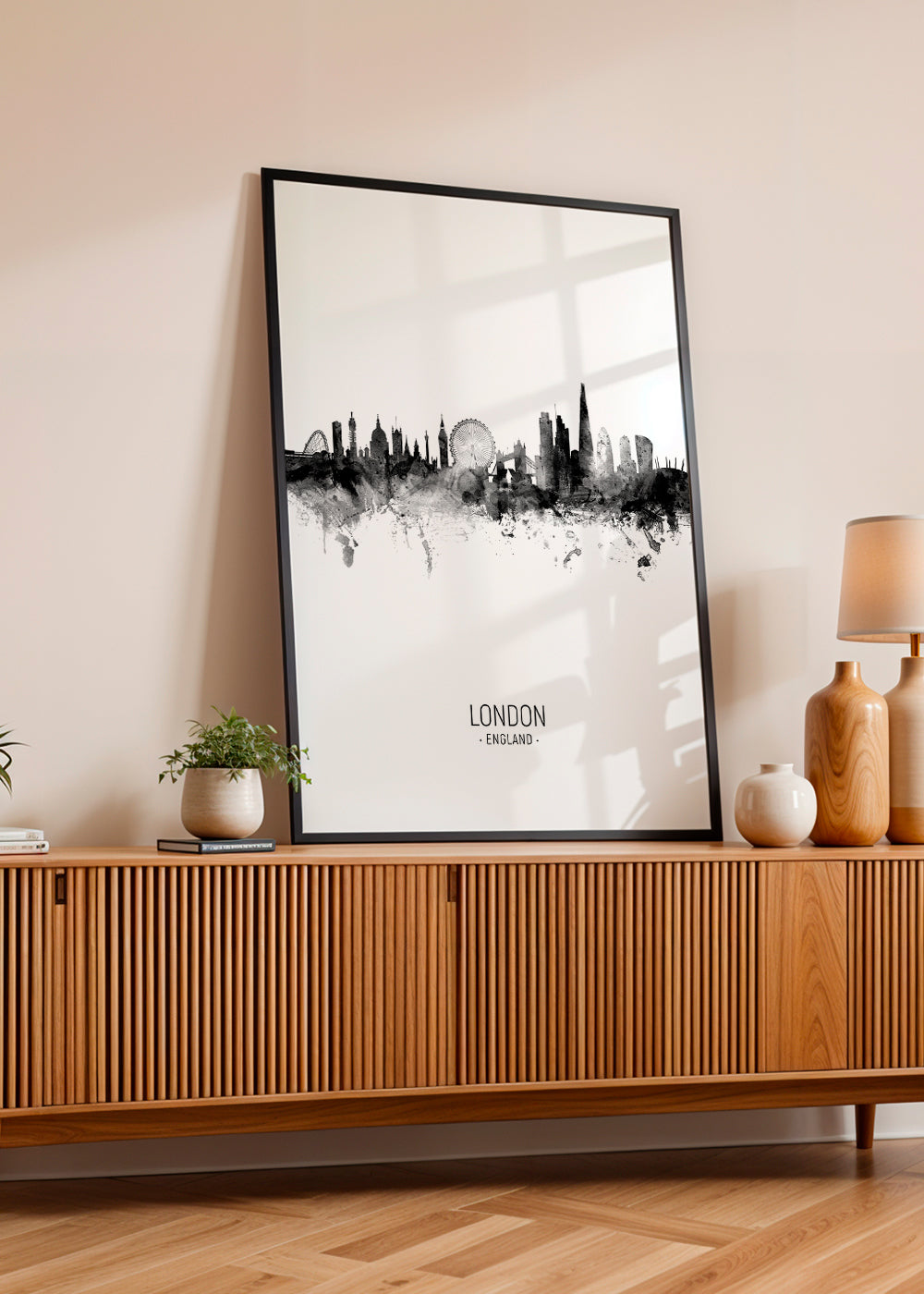 Reseaffisch London skyline bläck-silhuett