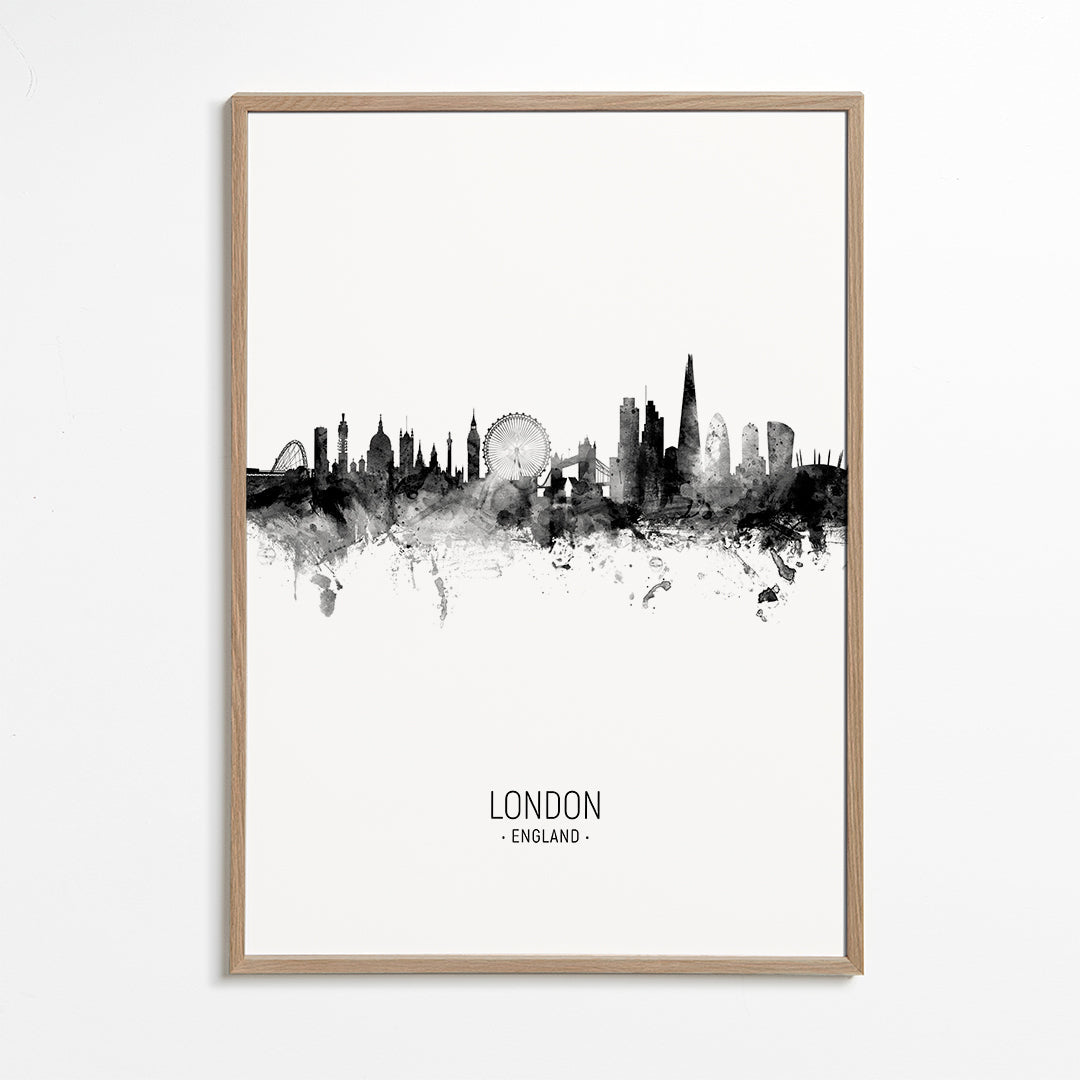 Reseaffisch London skyline bläck-silhuett