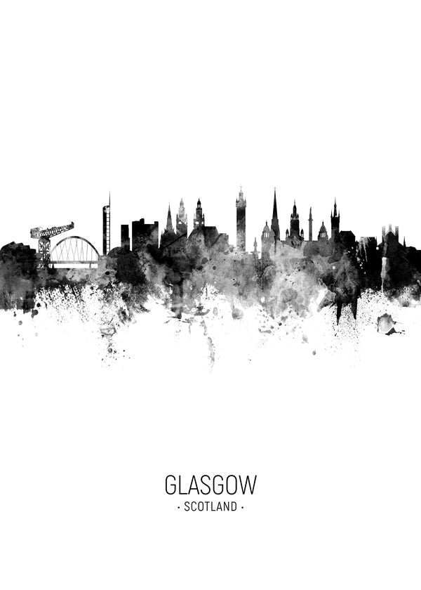 Cuadro de ciudades Glasgow skyline svartvit