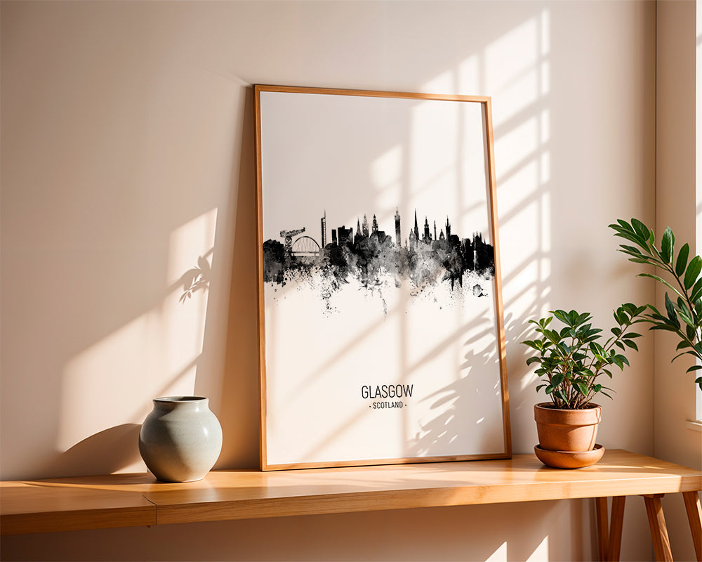 Cuadro de ciudades Glasgow skyline svartvit