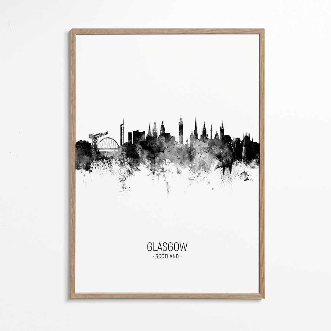 Cuadro de ciudades Glasgow skyline svartvit