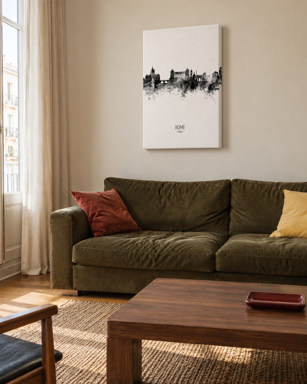 Rome Skyline en blanco y negro - Unframed canvas in an interior