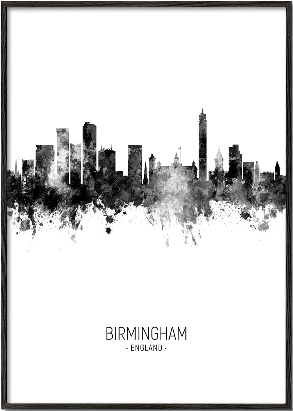 Kökskonst Birmingham skyline i svartvitt