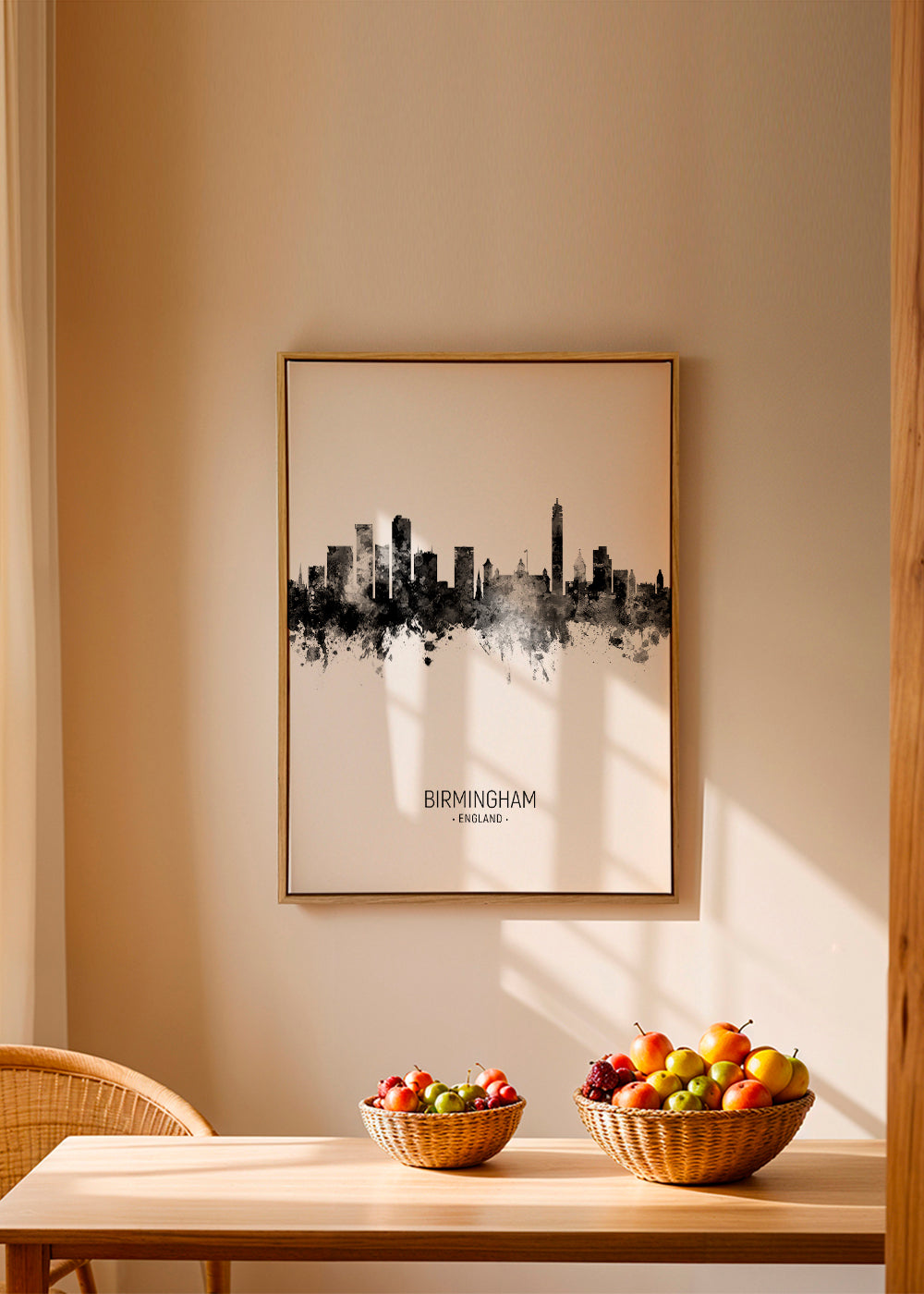 Kökskonst Birmingham skyline i svartvitt