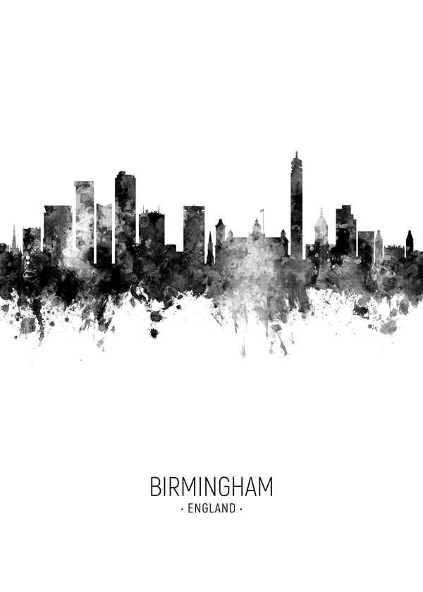 Kökskonst Birmingham skyline i svartvitt