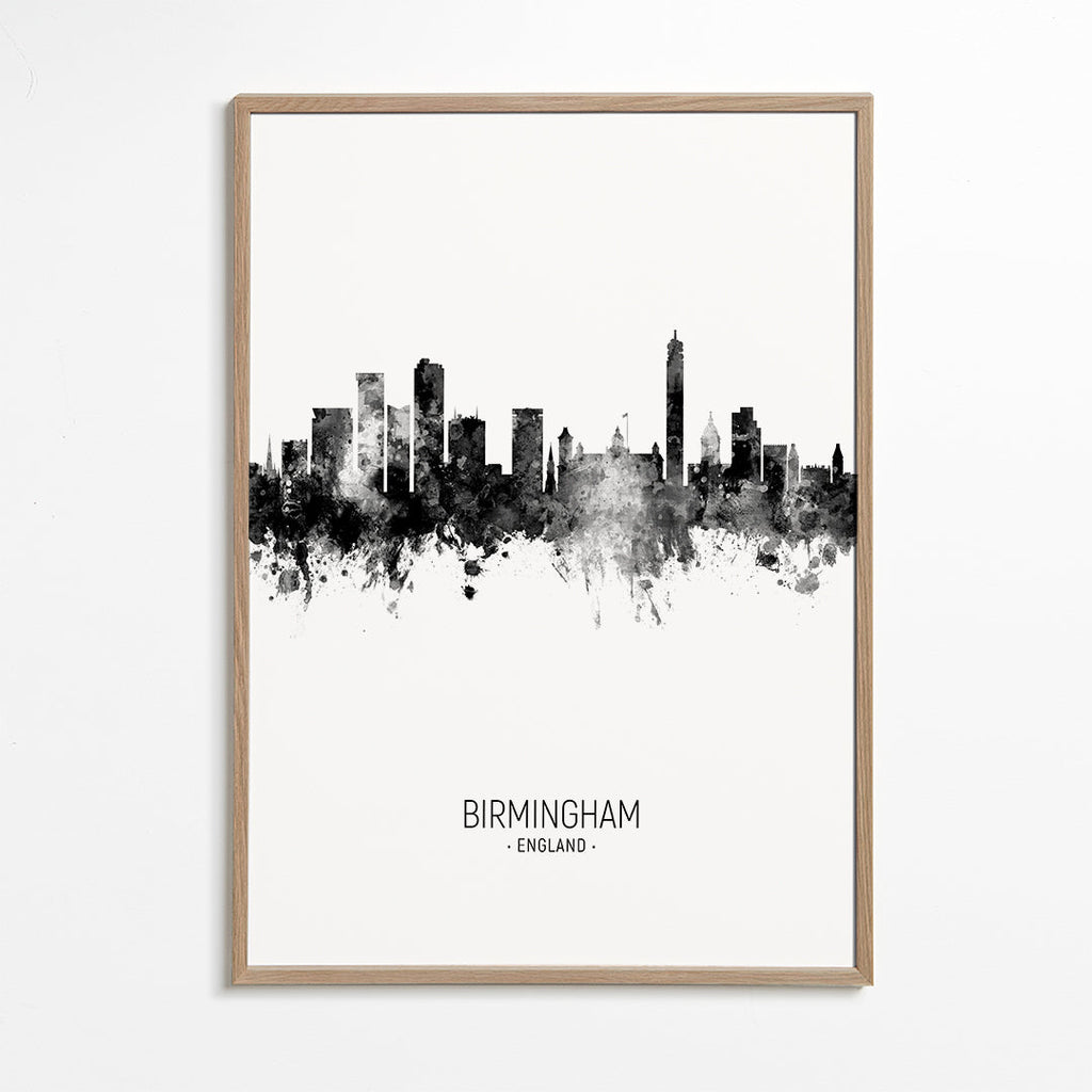 Kökskonst Birmingham skyline i svartvitt