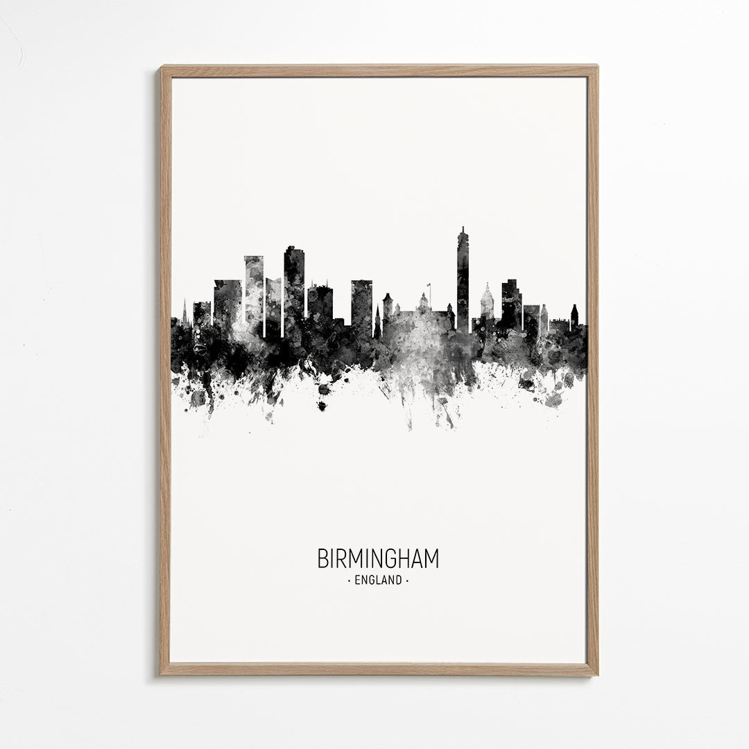 Kökskonst Birmingham skyline i svartvitt