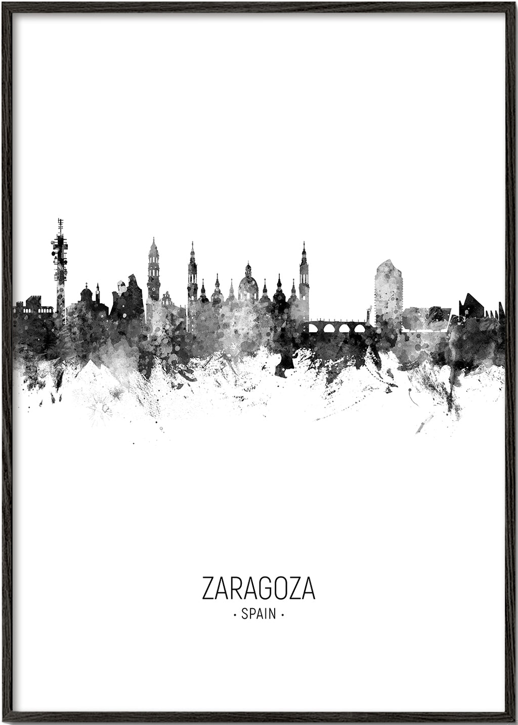 Reseaffisch Zaragoza skyline svartvit