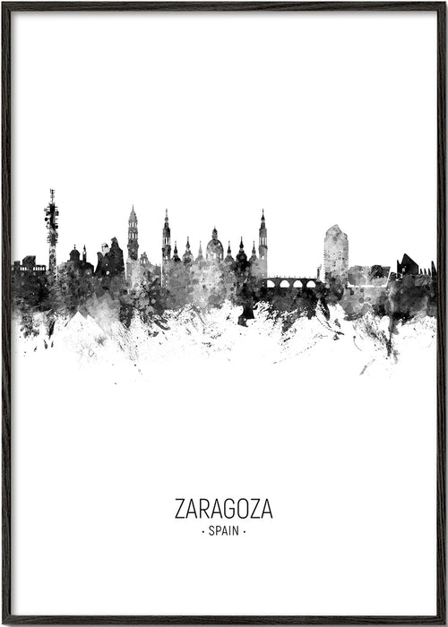 Reseaffisch Zaragoza skyline svartvit