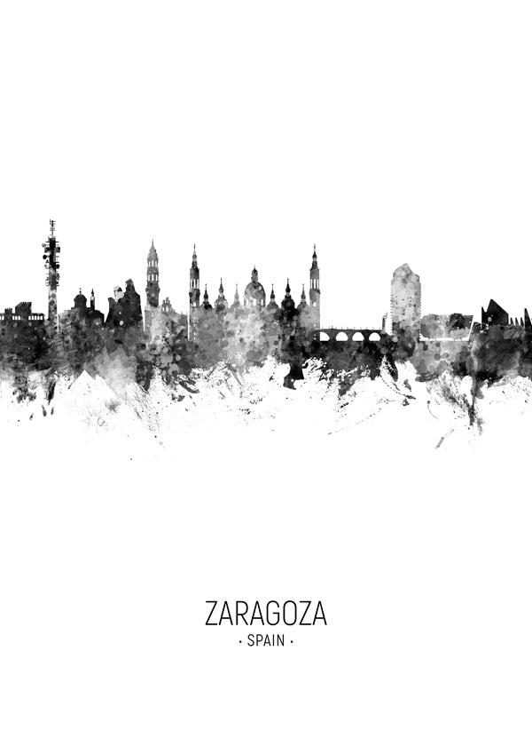 Reseaffisch Zaragoza skyline svartvit