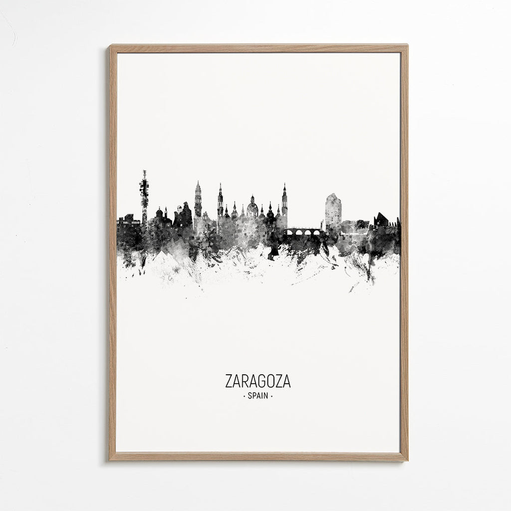 Reseaffisch Zaragoza skyline svartvit