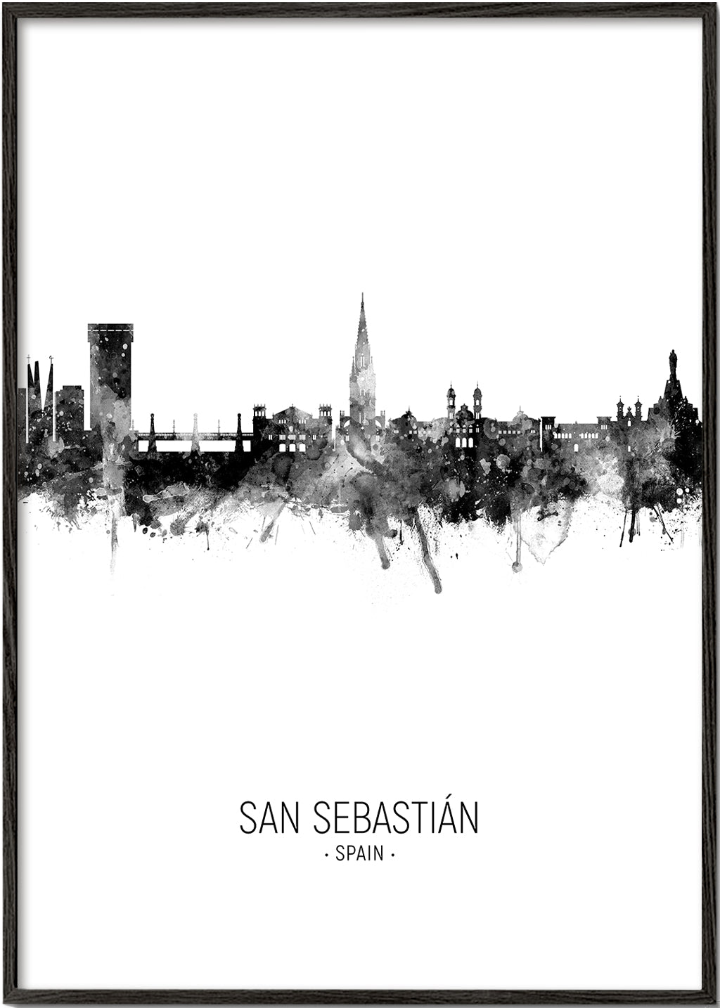 Stadstavla: San Sebastián skyline i bläck