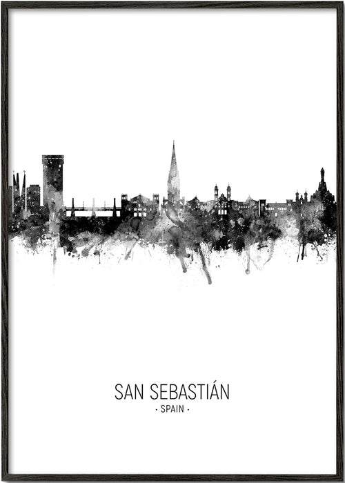 Stadstavla: San Sebastián skyline i bläck