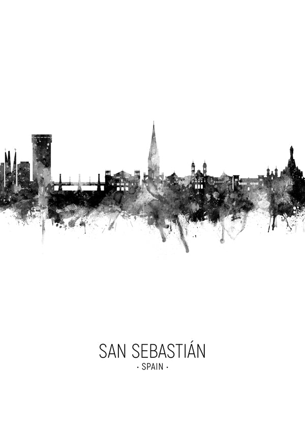 Stadstavla: San Sebastián skyline i bläck