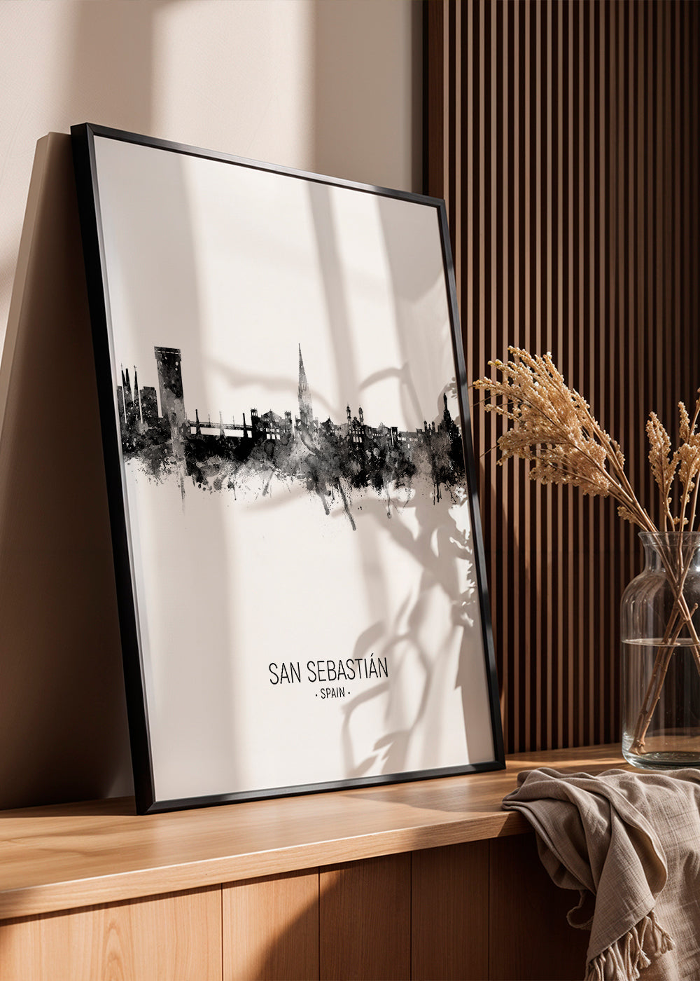 Stadstavla: San Sebastián skyline i bläck