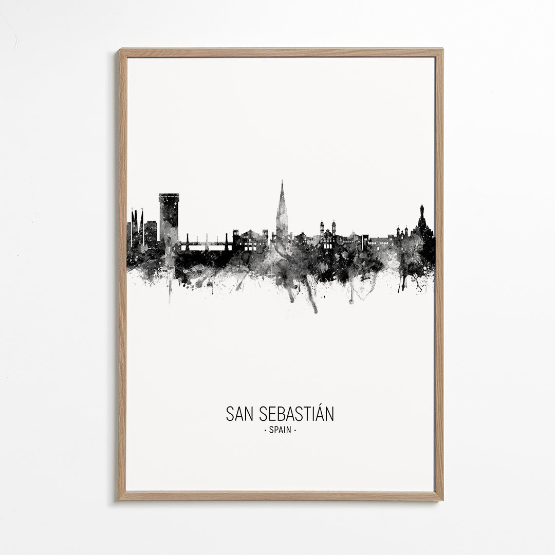 Stadstavla: San Sebastián skyline i bläck