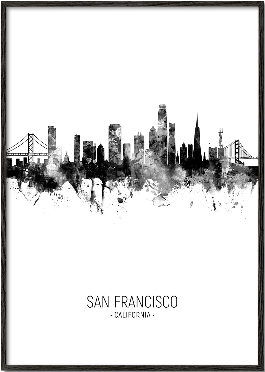 Stadskonst San Francisco skyline bläck-silhuett