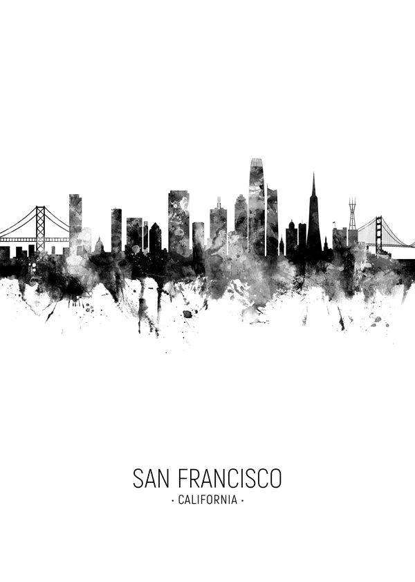 Stadskonst San Francisco skyline bläck-silhuett