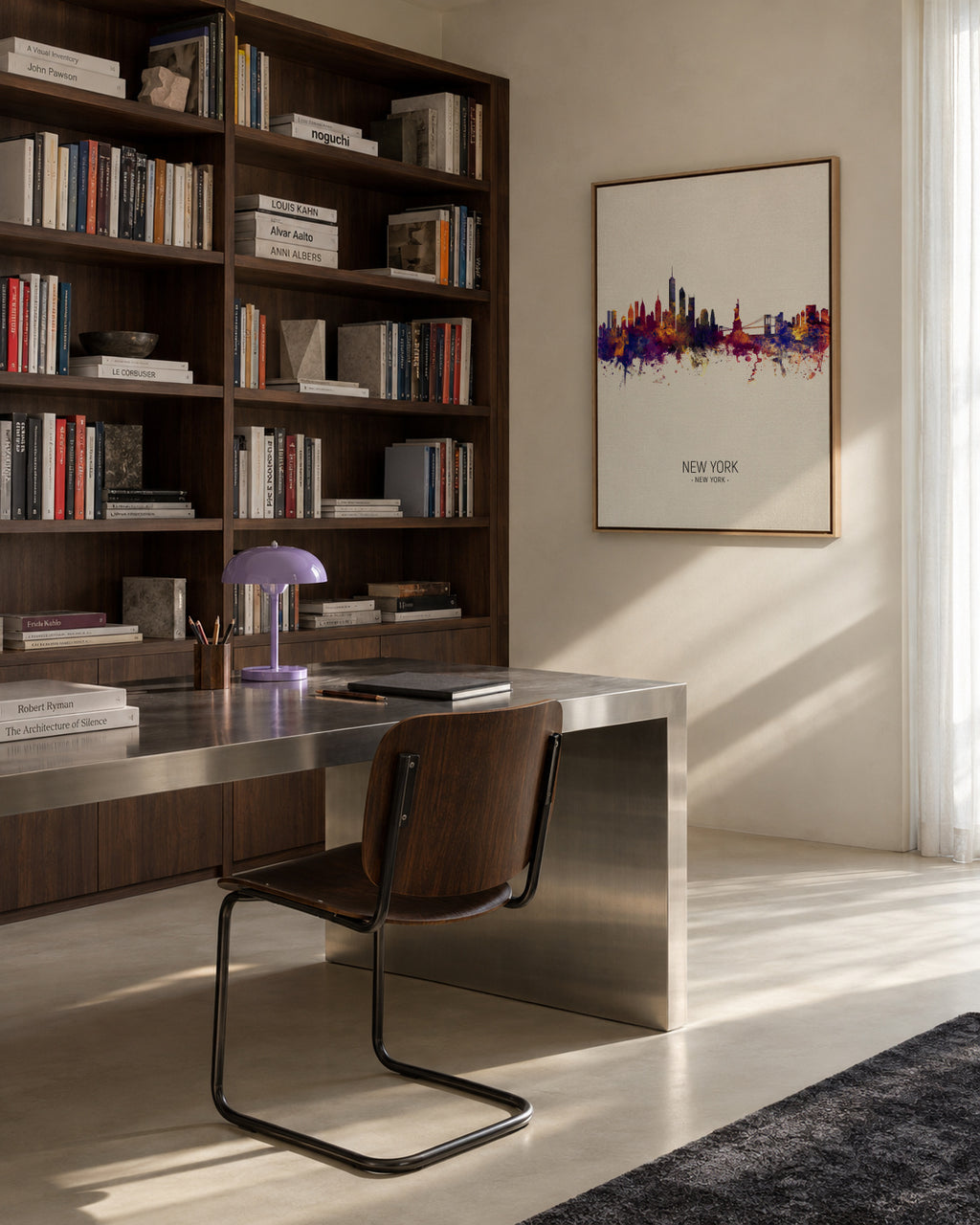 New York Skyline en beige - Framed canvas in an interior
