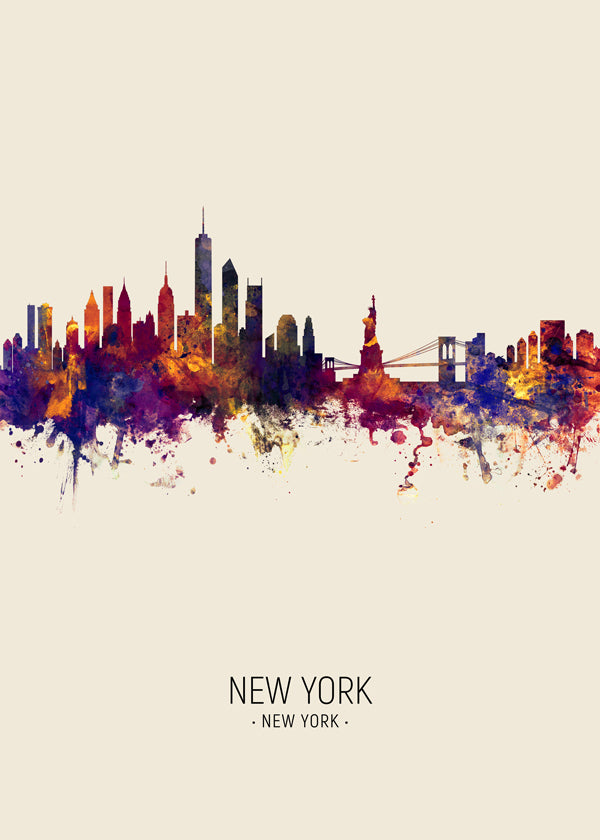 Kökskonst: New York skyline akvarell på beige