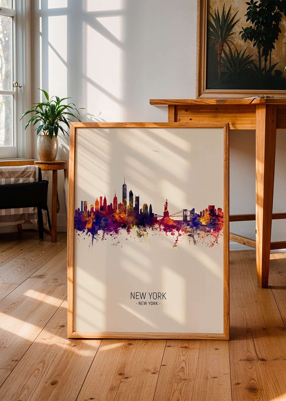 Kökskonst: New York skyline akvarell på beige