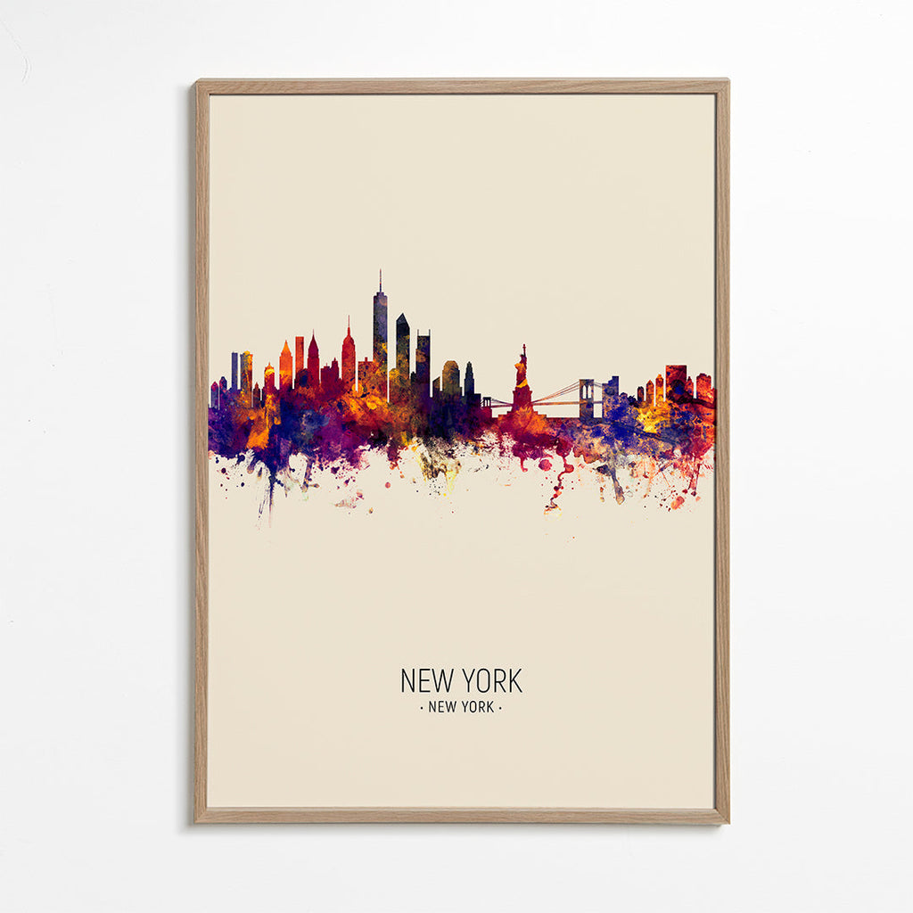 Kökskonst: New York skyline akvarell på beige