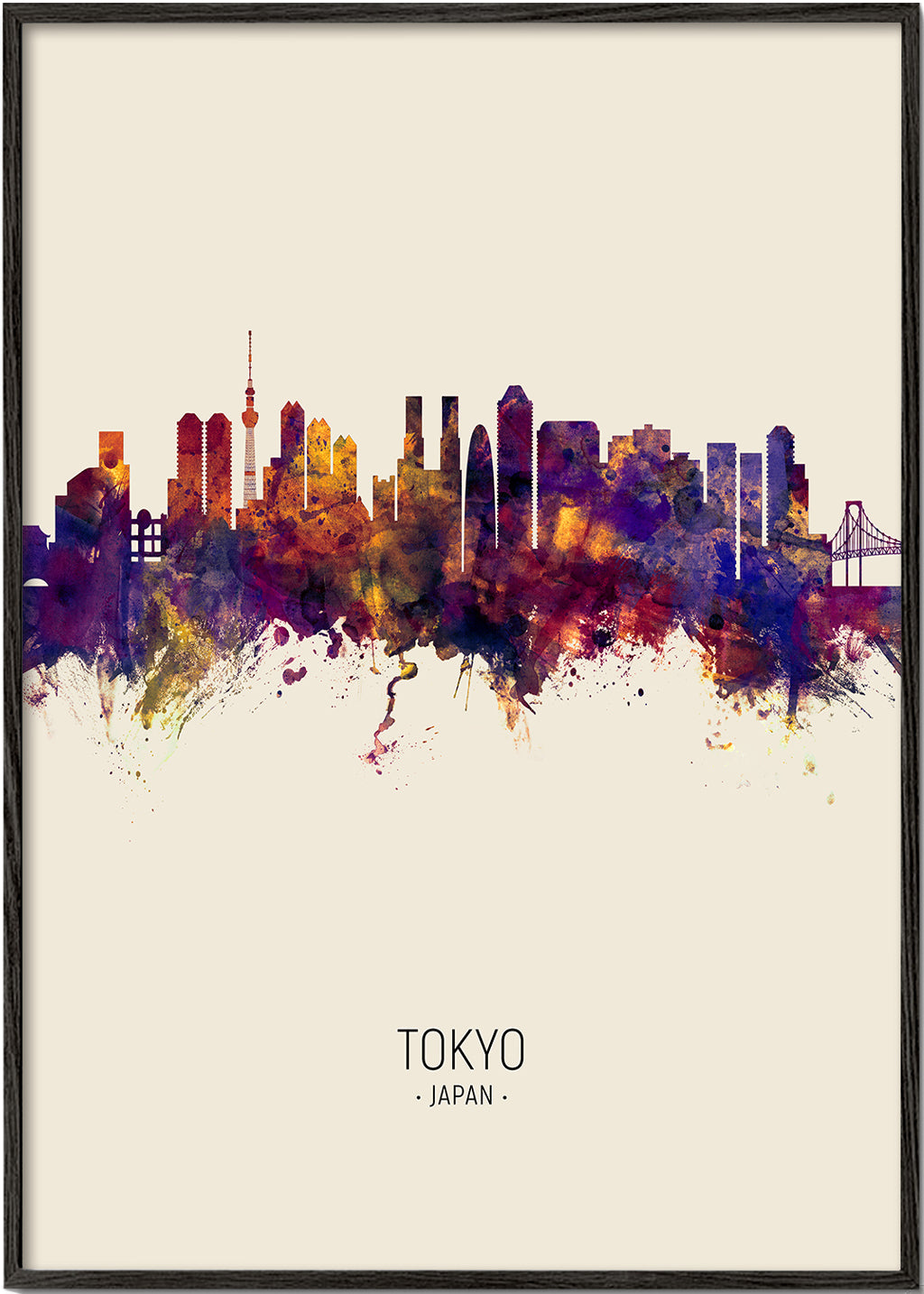 Kökskonst Tokyo skyline akvarell
