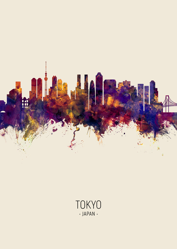 Kökskonst Tokyo skyline akvarell