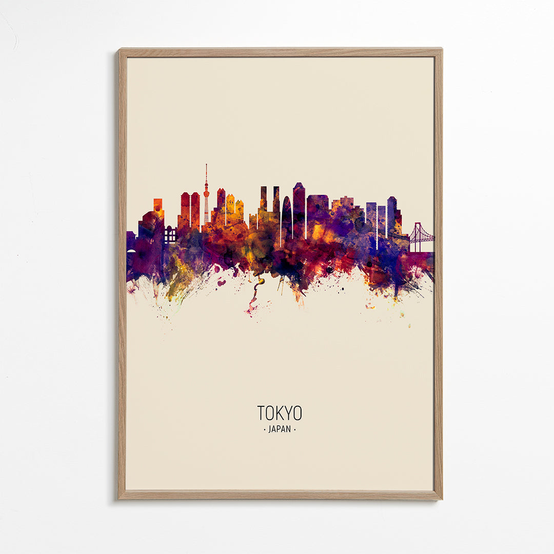 Kökskonst Tokyo skyline akvarell