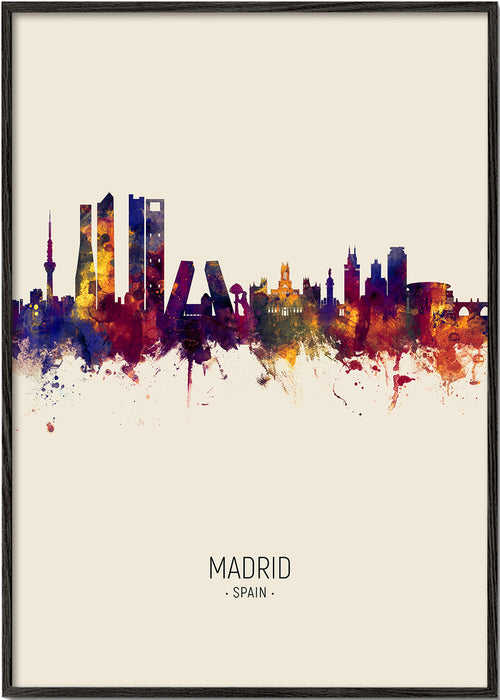 Stadskonst: Madrid skyline akvarell