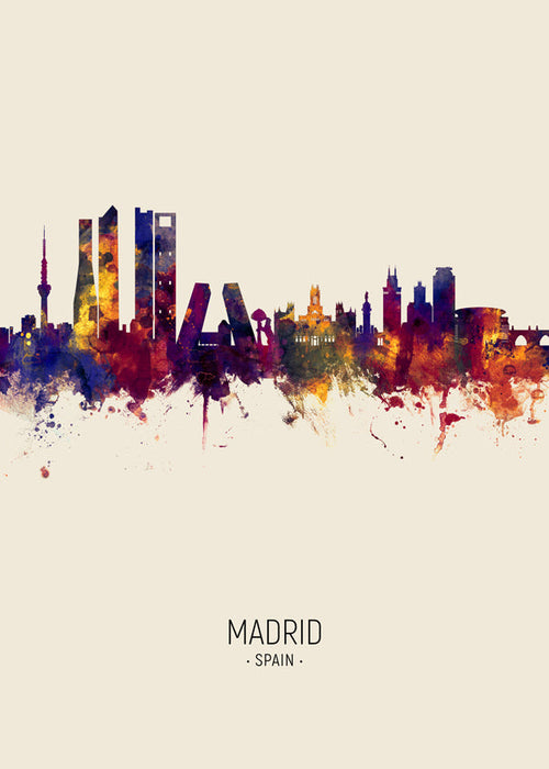 Stadskonst: Madrid skyline akvarell