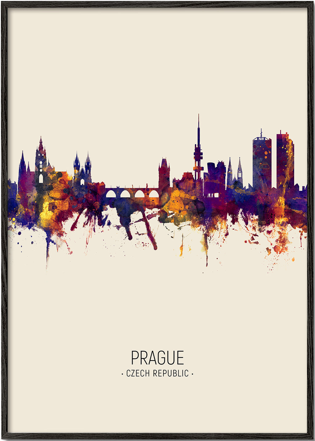Reseaffisch: Prag skyline i akvarell