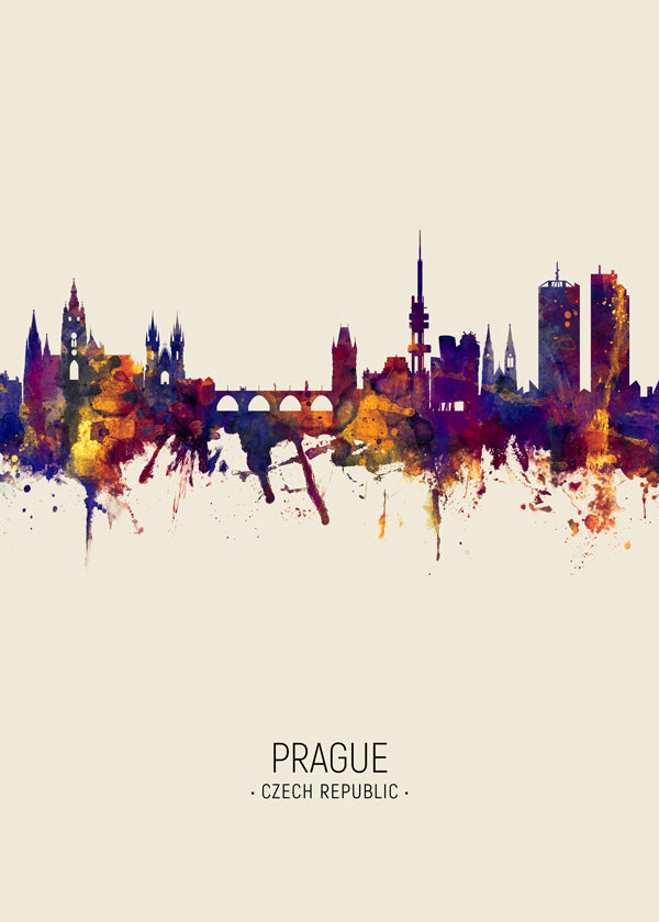Reseaffisch: Prag skyline i akvarell