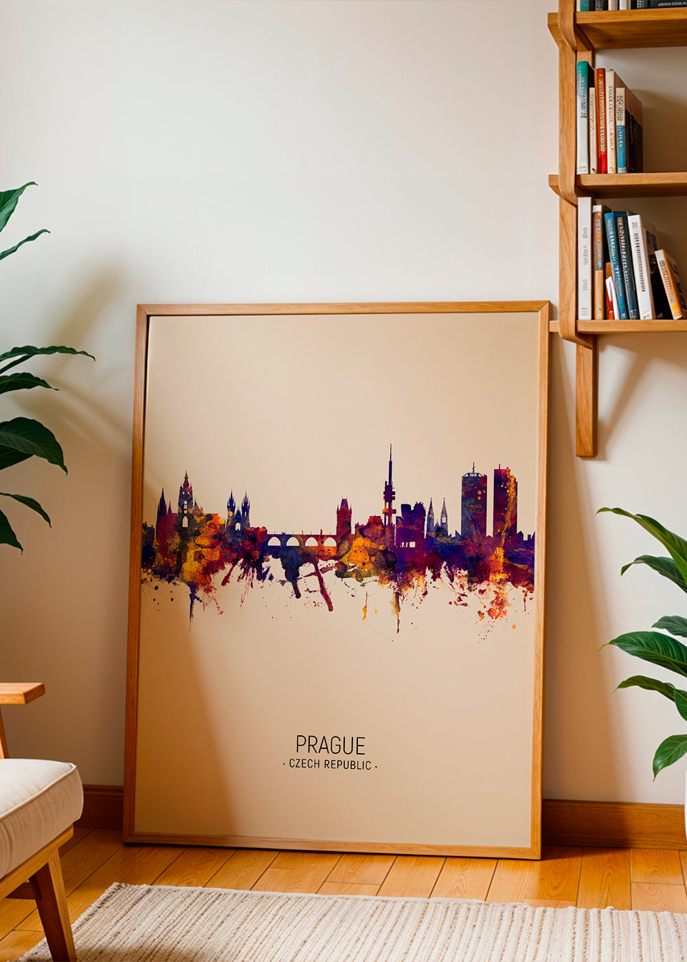 Reseaffisch: Prag skyline i akvarell