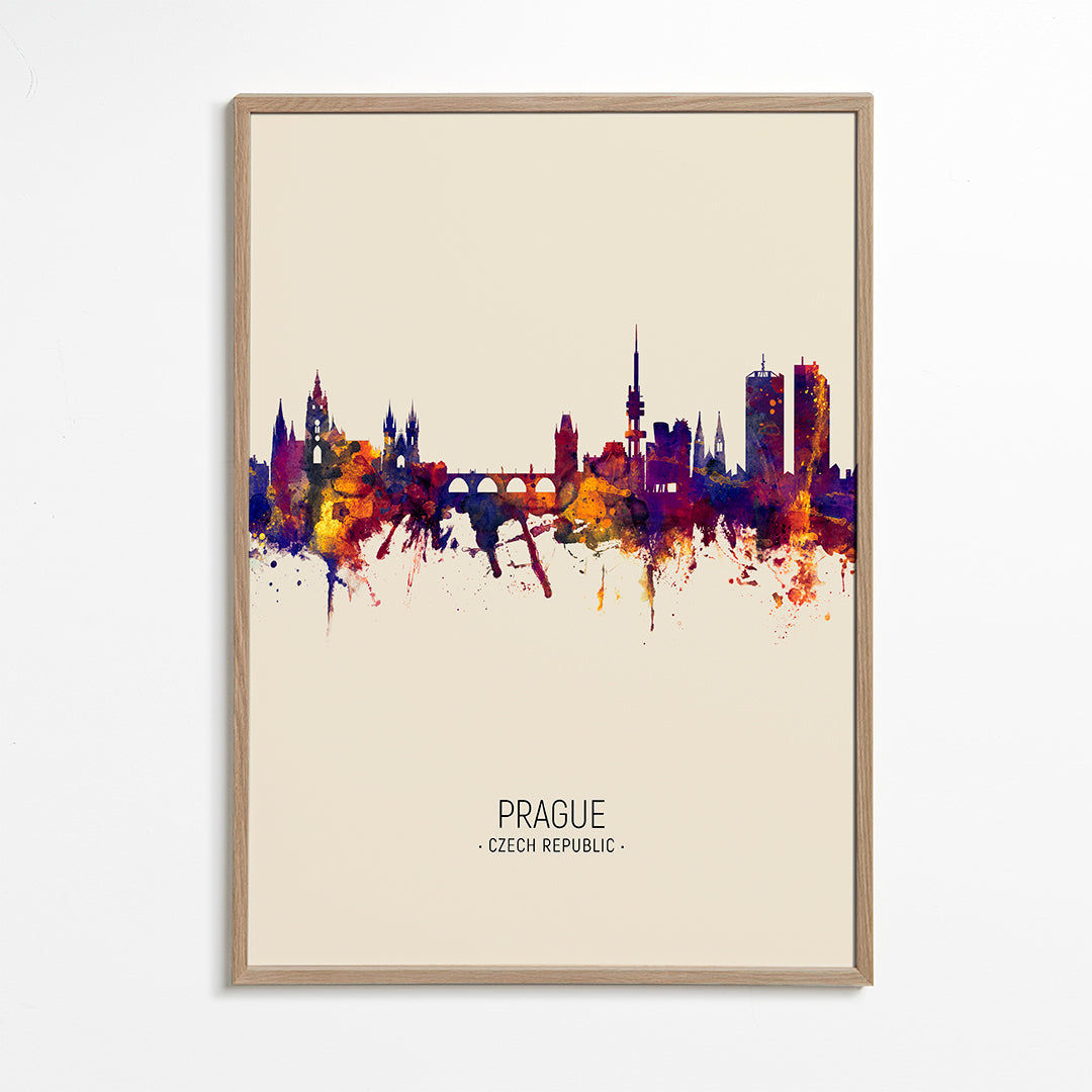 Reseaffisch: Prag skyline i akvarell