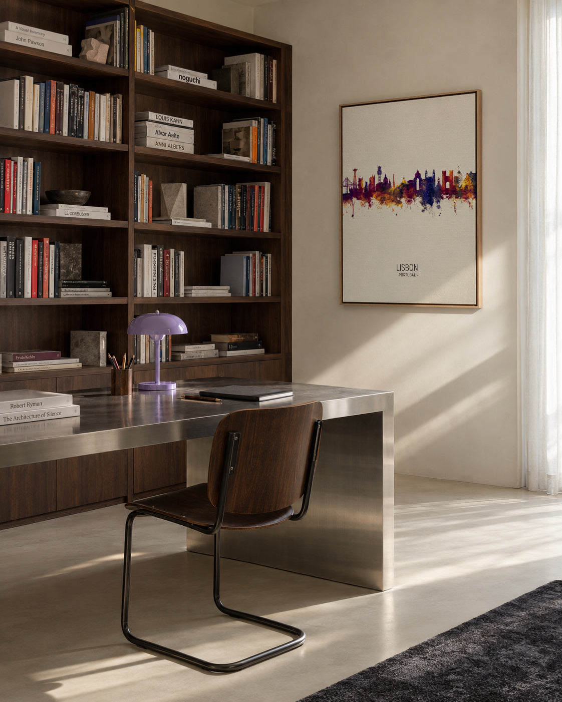 Lisbon Skyline en beige - Framed canvas in an interior