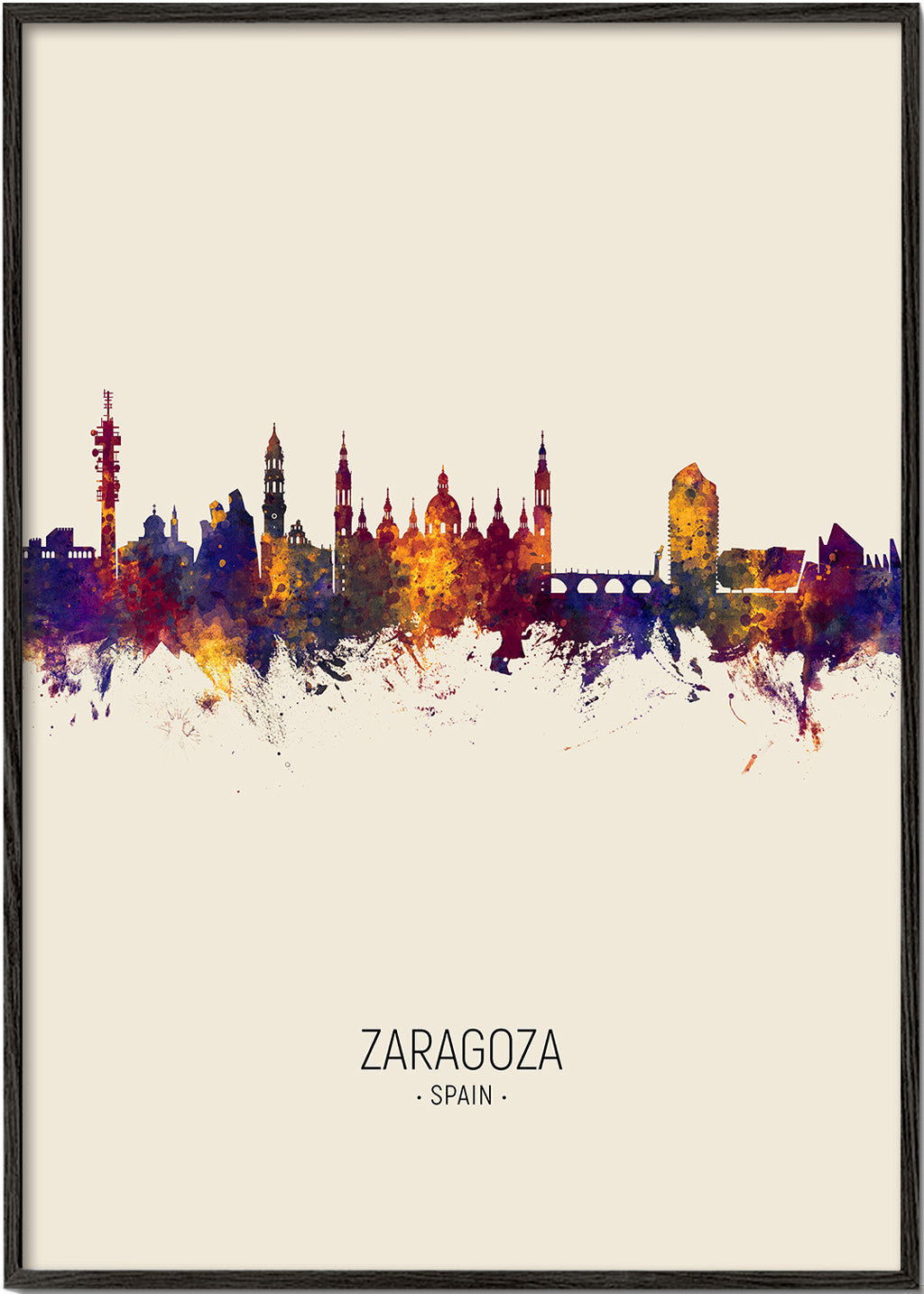 Reseaffisch Zaragoza skyline akvarell