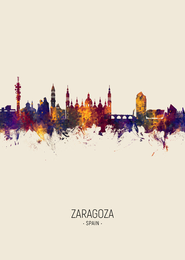 Reseaffisch Zaragoza skyline akvarell